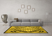 Machine Washable Abstract Yellow Modern Rug, wshabs4997yw