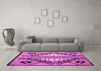 Machine Washable Abstract Pink Modern Rug, wshabs4997pnk