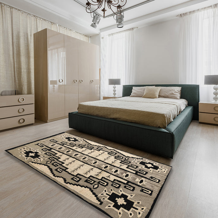 Machine Washable Abstract Dark Brown Rug in a Bedroom, wshabs4997
