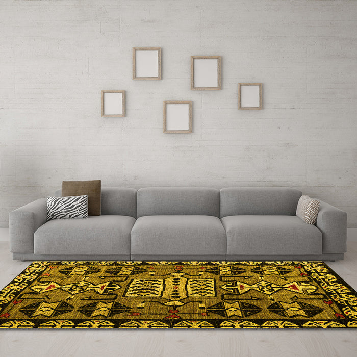 Machine Washable Abstract Yellow Modern Rug in a Living Room, wshabs4998yw