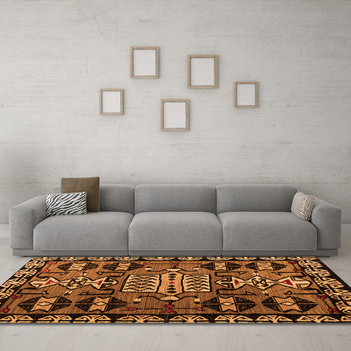 Machine Washable Abstract Orange Modern Area Rugs in a Living Room, wshabs4998org