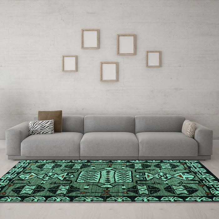 Machine Washable Abstract Turquoise Modern Area Rugs in a Living Room,, wshabs4998turq