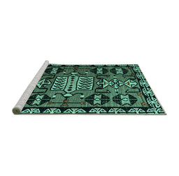 Sideview of Machine Washable Abstract Turquoise Modern Area Rugs, wshabs4998turq