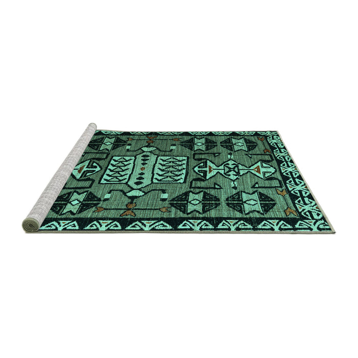 Sideview of Machine Washable Abstract Turquoise Modern Area Rugs, wshabs4998turq
