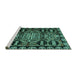 Sideview of Machine Washable Abstract Turquoise Modern Area Rugs, wshabs4998turq