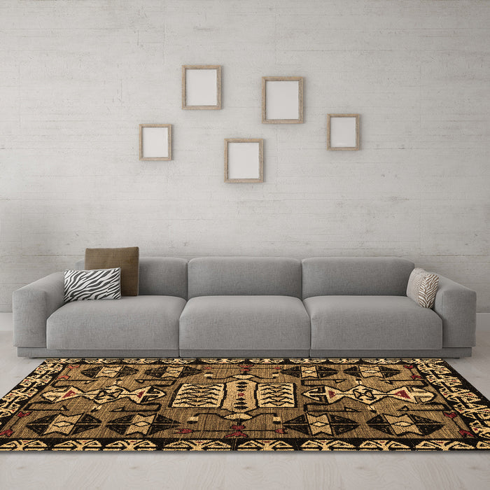 Machine Washable Abstract Brown Modern Rug in a Living Room,, wshabs4998brn