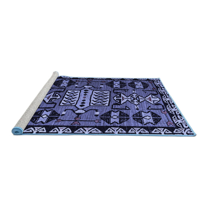 Sideview of Machine Washable Abstract Blue Modern Rug, wshabs4998blu