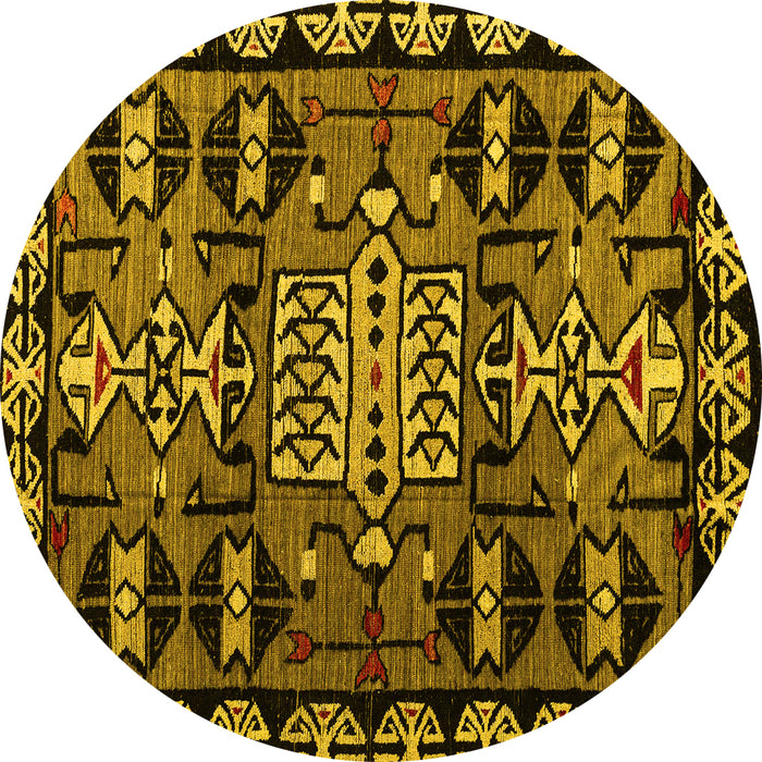 Round Abstract Yellow Modern Rug, abs4998yw