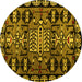 Round Abstract Yellow Modern Rug, abs4998yw