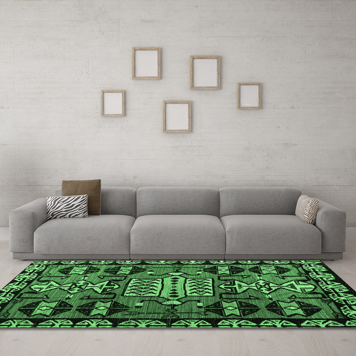 Machine Washable Abstract Emerald Green Modern Area Rugs in a Living Room,, wshabs4998emgrn