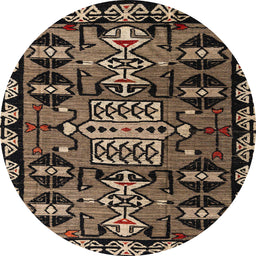 Round Abstract Orange Brown Modern Rug, abs4998