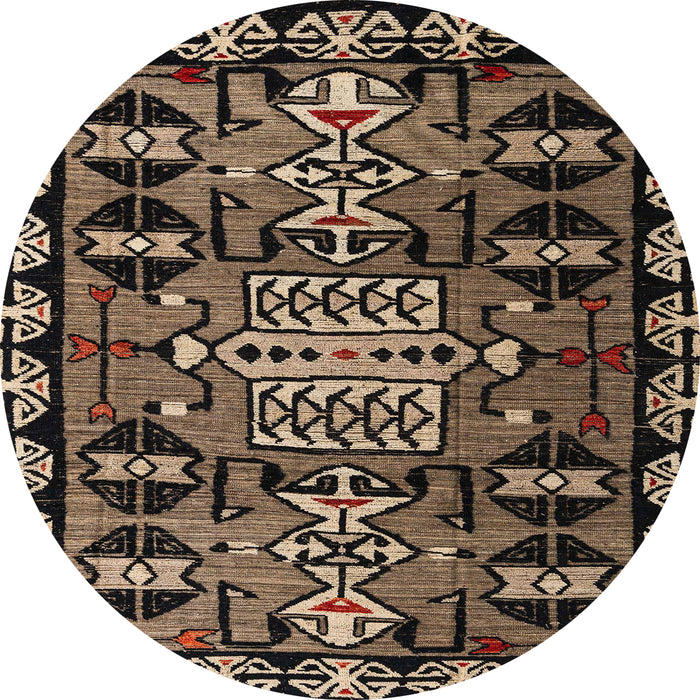 Round Abstract Orange Brown Modern Rug, abs4998