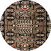 Round Abstract Orange Brown Modern Rug, abs4998