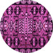 Round Machine Washable Abstract Pink Modern Rug, wshabs4998pnk