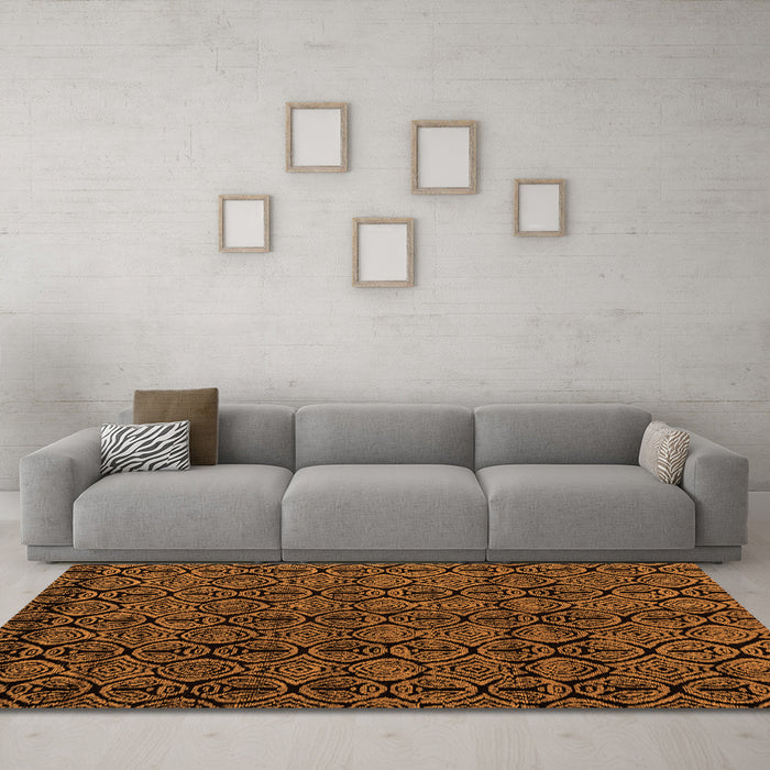Machine Washable Abstract Orange Modern Area Rugs in a Living Room, wshabs4999org