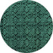 Round Machine Washable Abstract Turquoise Modern Area Rugs, wshabs4999turq