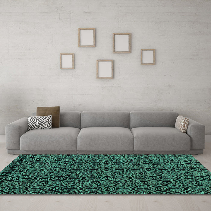 Machine Washable Abstract Turquoise Modern Area Rugs in a Living Room,, wshabs4999turq