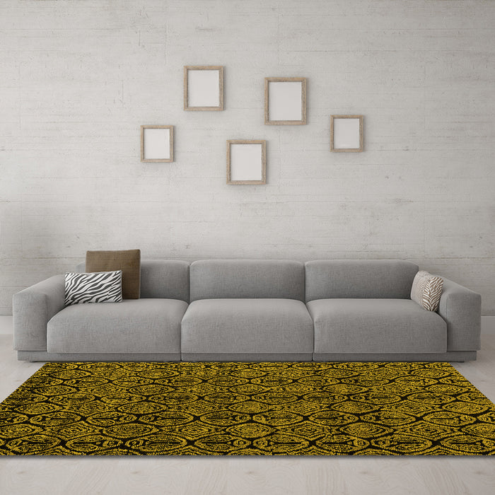Machine Washable Abstract Yellow Modern Rug in a Living Room, wshabs4999yw