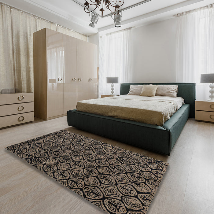 Machine Washable Abstract Dark Almond Brown Rug in a Bedroom, wshabs4999