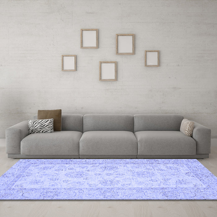 Machine Washable Oriental Blue Traditional Rug in a Living Room, wshabs499blu