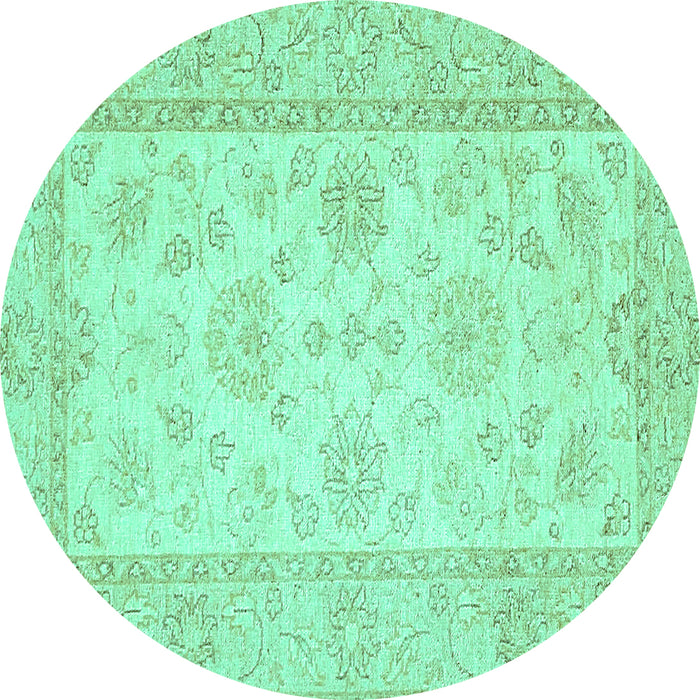 Round Machine Washable Oriental Turquoise Traditional Area Rugs, wshabs499turq