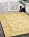 Abstract Mustard Yellow Oriental Rug in Family Room, abs499