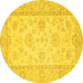 Round Machine Washable Oriental Yellow Traditional Rug, wshabs499yw