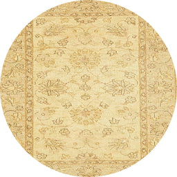 Round Abstract Mustard Yellow Oriental Rug, abs499
