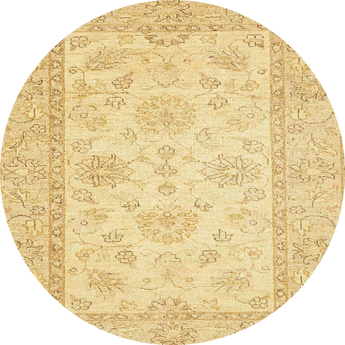 Round Abstract Mustard Yellow Oriental Rug, abs499