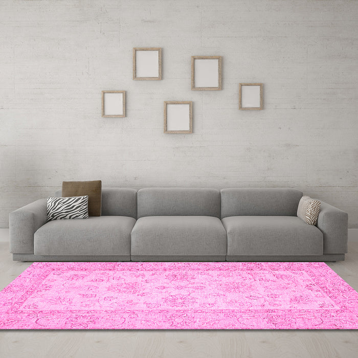 Machine Washable Oriental Pink Traditional Rug in a Living Room, wshabs499pnk