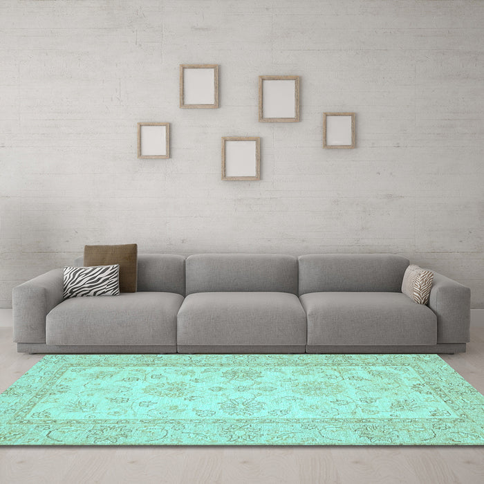 Machine Washable Oriental Light Blue Traditional Rug in a Living Room, wshabs499lblu