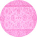 Round Machine Washable Oriental Pink Traditional Rug, wshabs499pnk