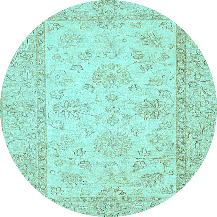Round Machine Washable Oriental Light Blue Traditional Rug, wshabs499lblu