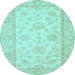 Round Machine Washable Oriental Light Blue Traditional Rug, wshabs499lblu