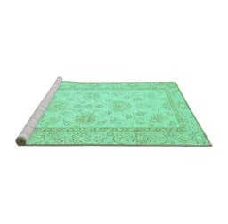 Sideview of Machine Washable Oriental Turquoise Traditional Area Rugs, wshabs499turq
