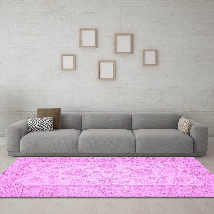 Machine Washable Oriental Purple Traditional Area Rugs in a Living Room, wshabs499pur