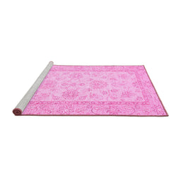Sideview of Machine Washable Oriental Pink Traditional Rug, wshabs499pnk