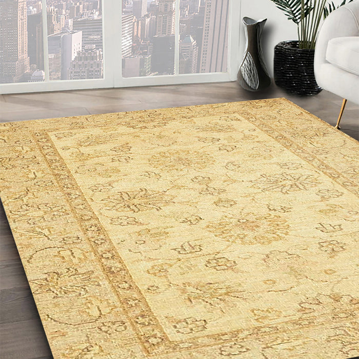 Machine Washable Abstract Mustard Yellow Rug in a Family Room, wshabs499