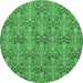 Round Machine Washable Abstract Emerald Green Modern Area Rugs, wshabs49emgrn