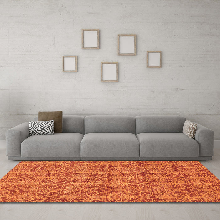 Machine Washable Abstract Orange Modern Area Rugs in a Living Room, wshabs49org