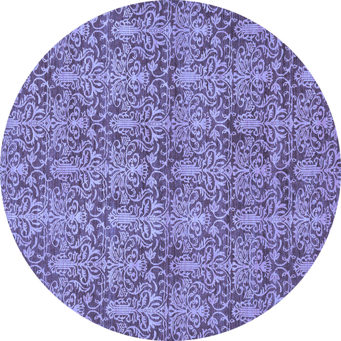 Round Machine Washable Abstract Blue Modern Rug, wshabs49blu