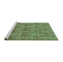 Sideview of Machine Washable Abstract Turquoise Modern Area Rugs, wshabs49turq