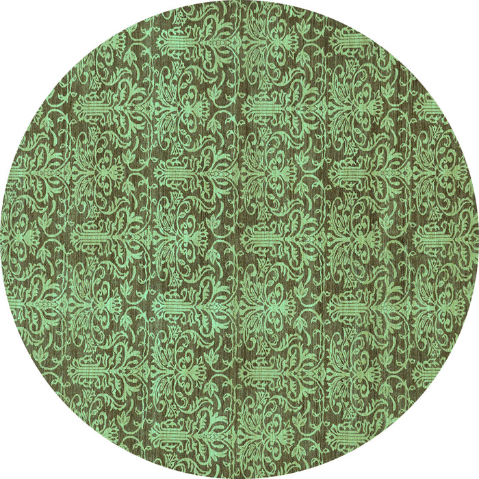 Round Machine Washable Abstract Turquoise Modern Area Rugs, wshabs49turq