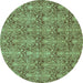 Round Machine Washable Abstract Turquoise Modern Area Rugs, wshabs49turq