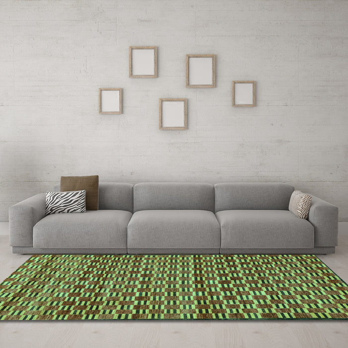 Machine Washable Abstract Turquoise Modern Area Rugs in a Living Room,, wshabs4turq