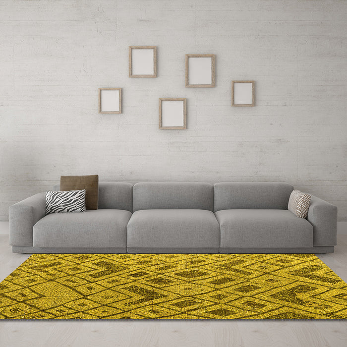 Machine Washable Abstract Yellow Modern Rug in a Living Room, wshabs5000yw