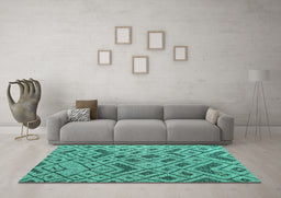 Machine Washable Abstract Turquoise Modern Area Rugs in a Living Room,, wshabs5000turq