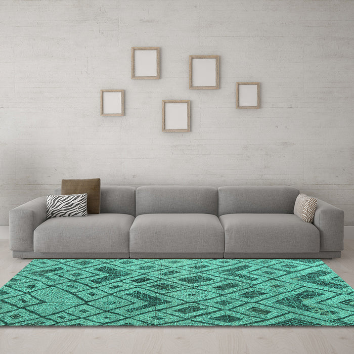 Machine Washable Abstract Turquoise Modern Area Rugs in a Living Room,, wshabs5000turq