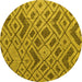 Round Machine Washable Abstract Yellow Modern Rug, wshabs5000yw