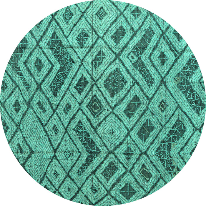 Round Machine Washable Abstract Turquoise Modern Area Rugs, wshabs5000turq